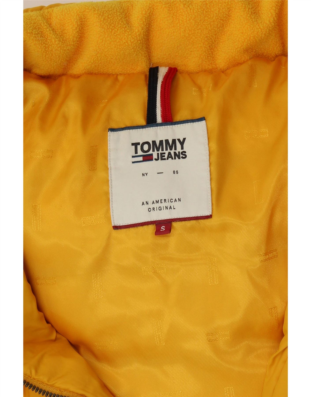 TOMMY HILFIGER Chaqueta acolchada con capucha para mujer UK 10 Small Amarillo Poliéster
