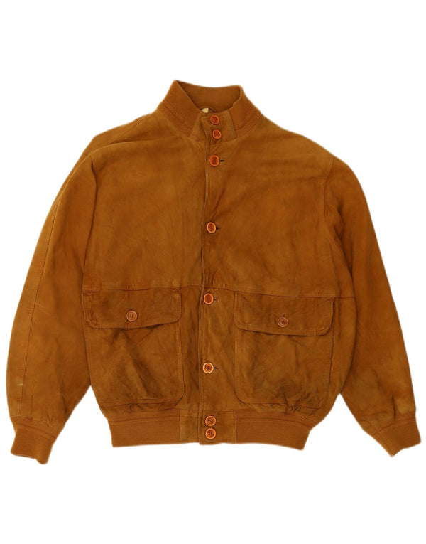 FABIO D Chaqueta bomber de ante para hombre UK 40 Large Beige Leather