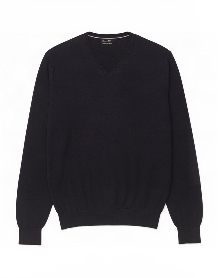 Jersey Massimo Dutti Hombre Cuello Pico Jersey Medio Azul Marino Algodón