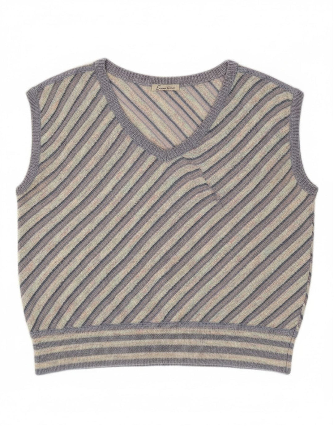 Vintage mujer chaleco camiseta sin mangas Reino Unido 12 medio púrpura rayas