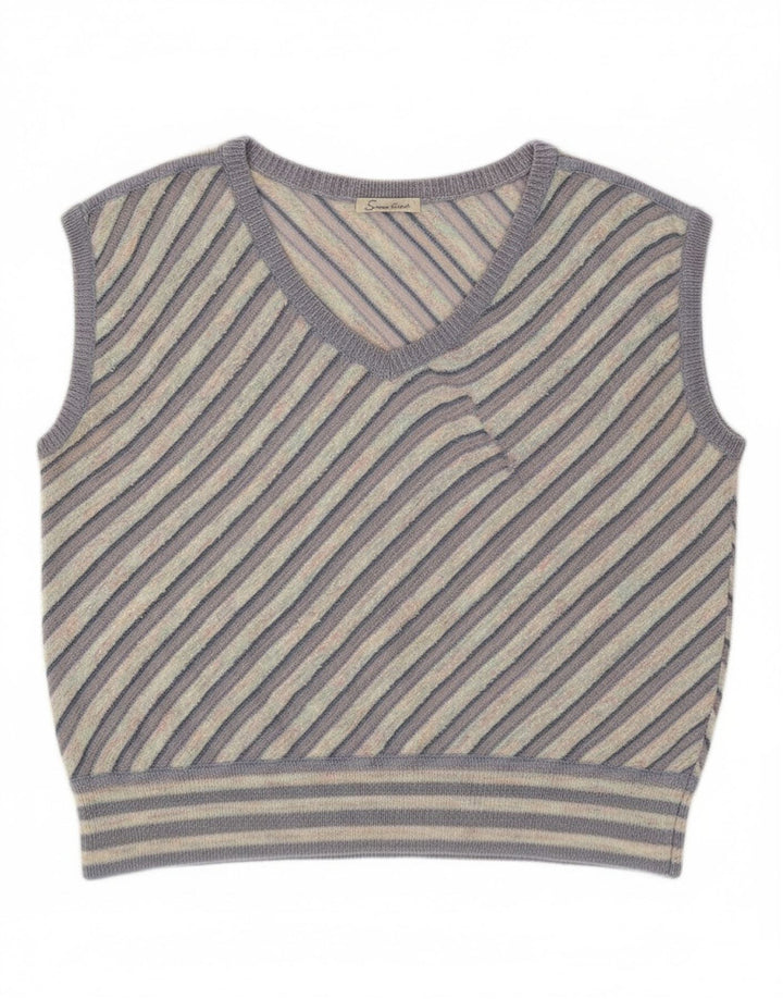 Vintage mujer chaleco camiseta sin mangas Reino Unido 12 medio púrpura rayas