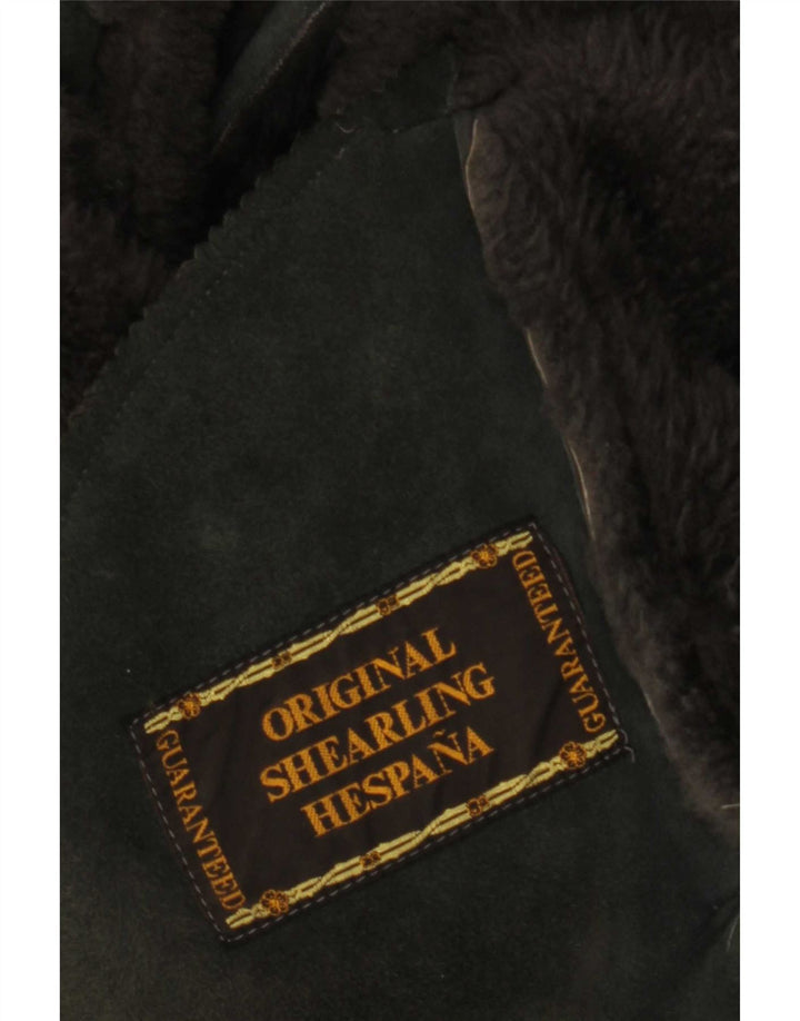 Vintage mujer shearling abrigo Reino Unido 14 gris medio