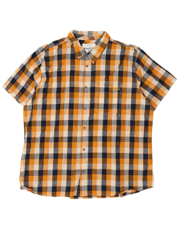 Weird Fish Camisa de manga corta para hombre 2XL Algodón a cuadros naranja