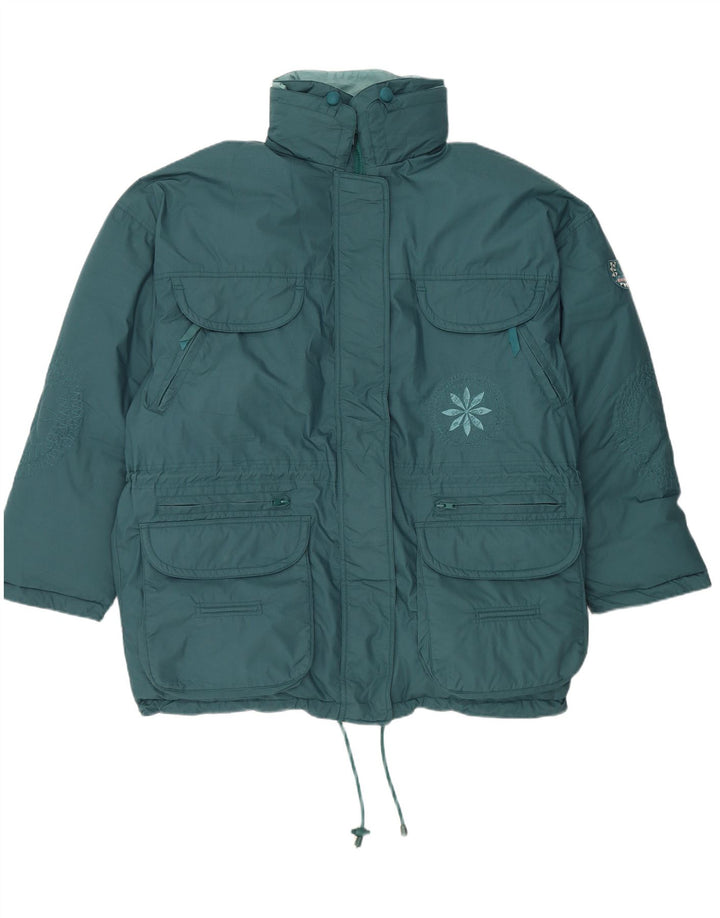 DIADORA Chaqueta acolchada extragrande con capucha para mujer UK 46 Large Blue Floral