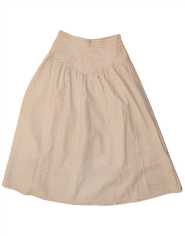 Vintage mujer cuero 2 piezas falda conjunto Reino Unido 12 medio W26 blanco apagado