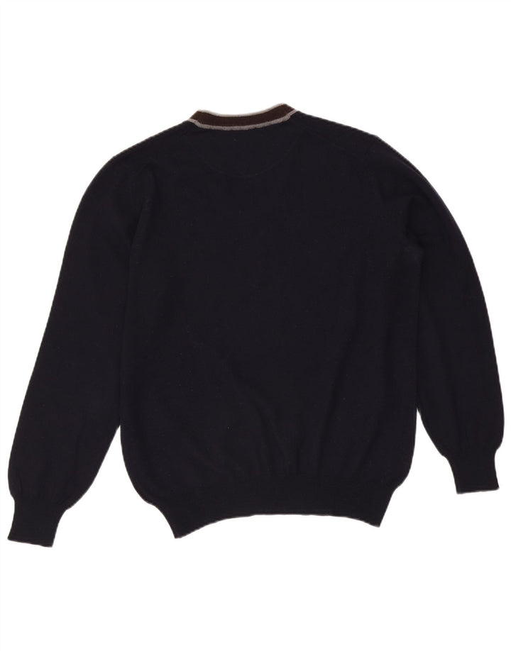 Fay Hombre Jersey Con Cuello En V De Lana Virgen Color Block Azul Marino Medio