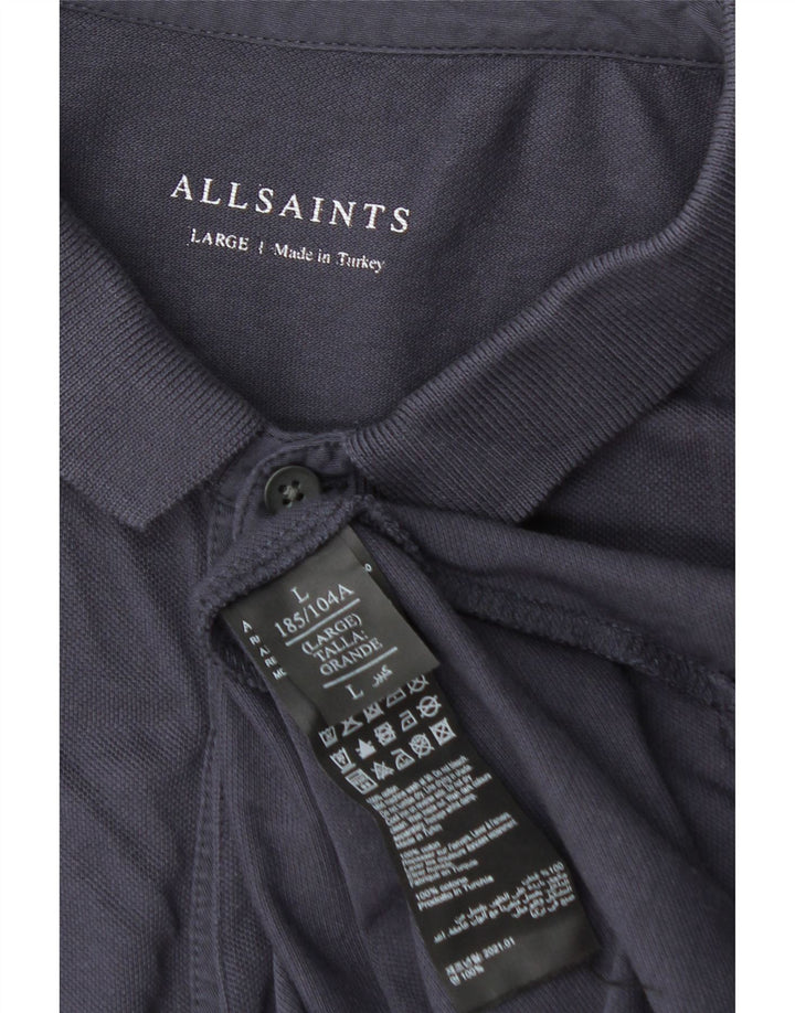 ALL SAINTS Polo para hombre grande azul marino algodón