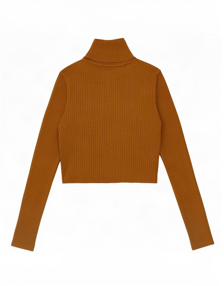 Zara Mujer Crop Top Manga Larga UK 42 Medio Beige