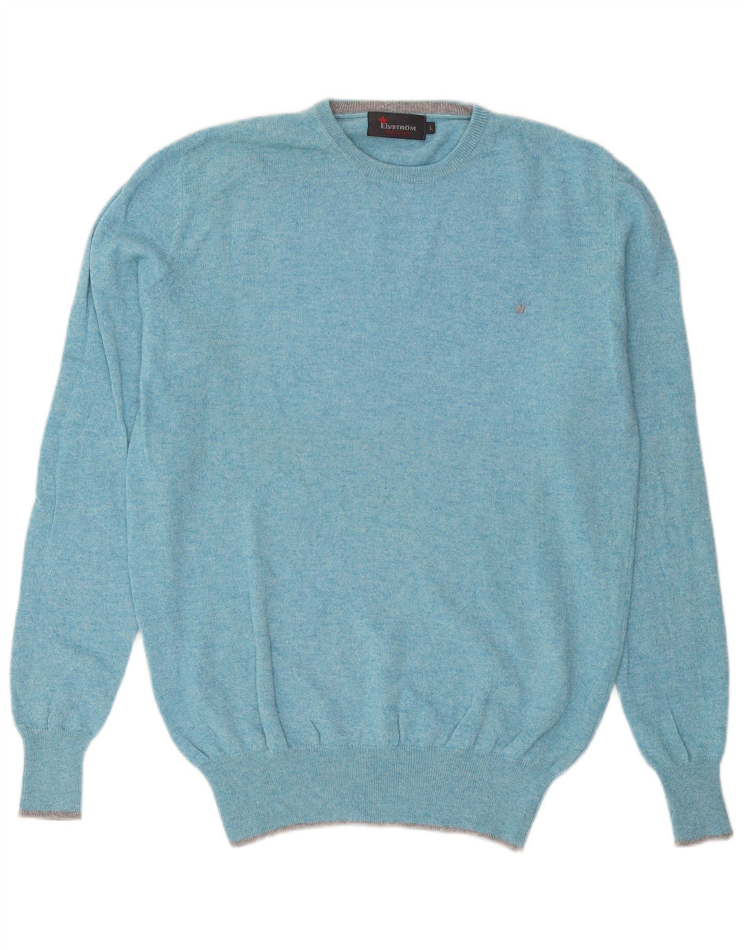 Elvstrom Jersey de cuello redondo para hombre de lana moteada azul grande