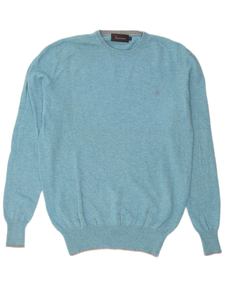 Elvstrom Jersey de cuello redondo para hombre de lana moteada azul grande