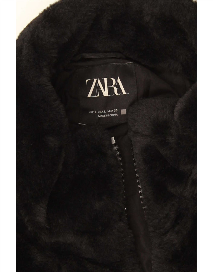 Zara Mujer Chaqueta De Piel Sintética UK 46 Grande Poliéster Negro