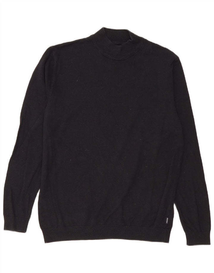 Jack & Jones Jersey con cuello alto para hombre, talla grande, algodón negro