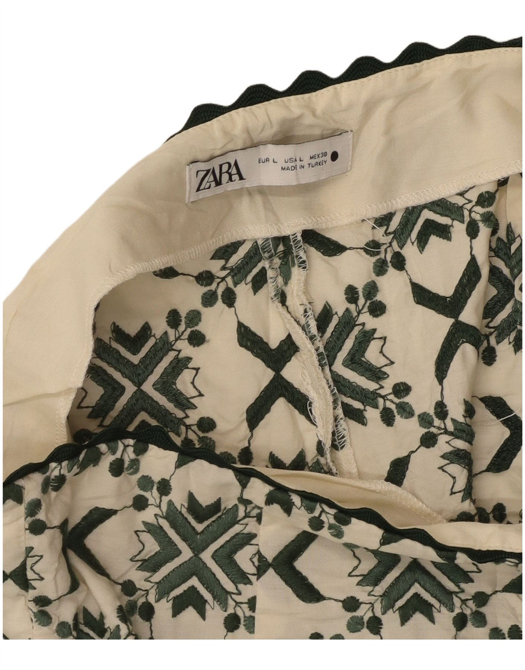 Zara Mujer Shorts Casuales Grande W30 Blanco Roto Geométrico