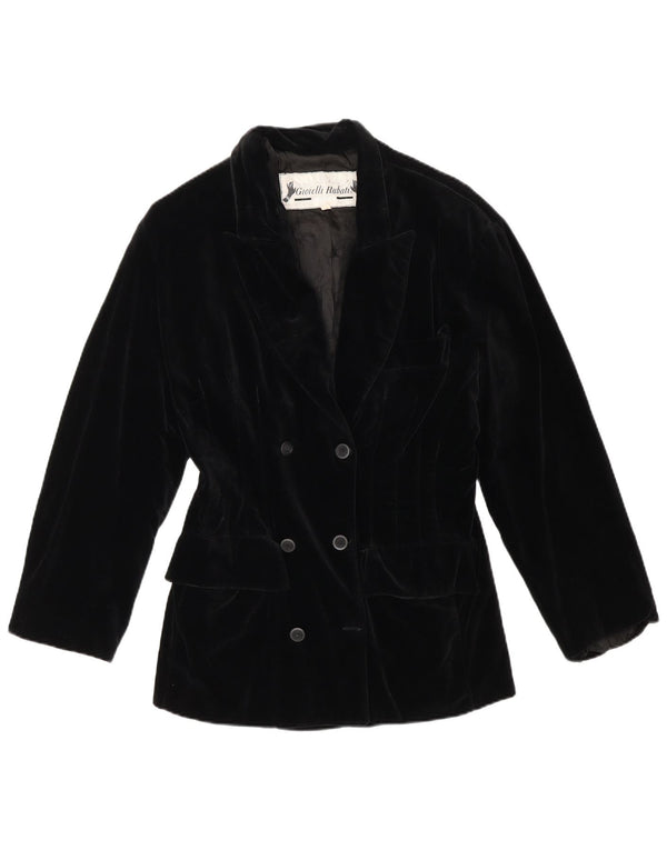 Vintage mujer doble pecho terciopelo Blazer chaqueta Reino Unido 10 pequeño negro