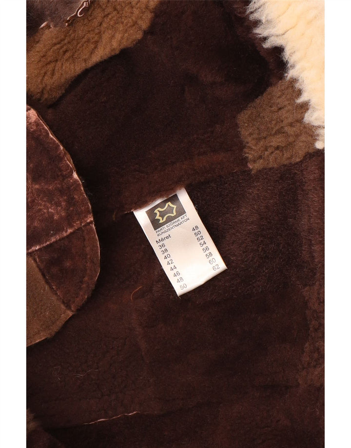 VINTAGE Mujer Shearling Gilet EU 36 Pequeño Marrón Patchwork Cuero