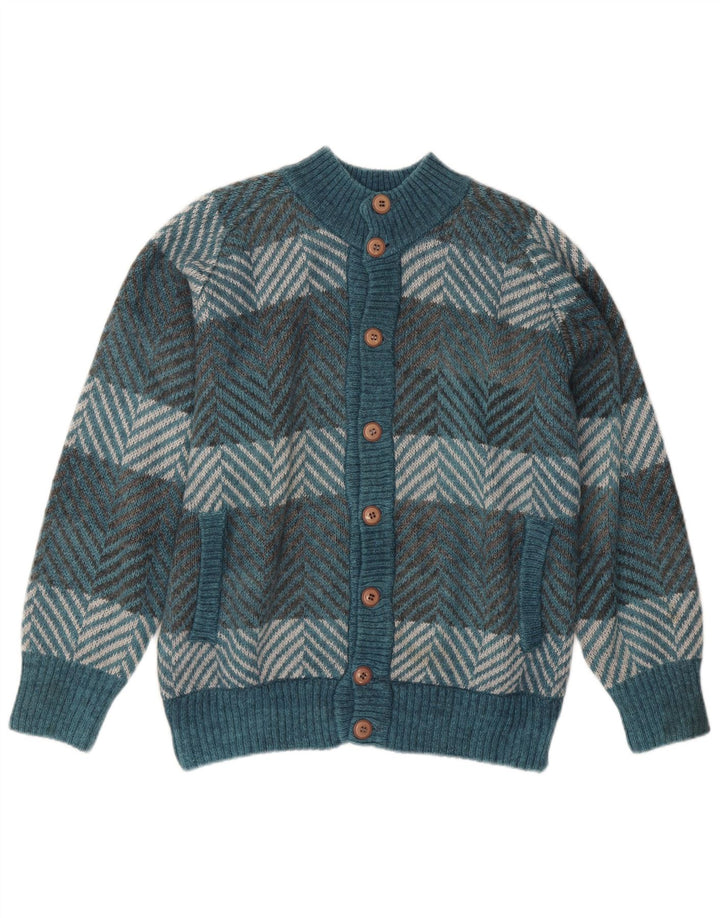 Vintage hombres Cardigan suéter grande azul Chevron