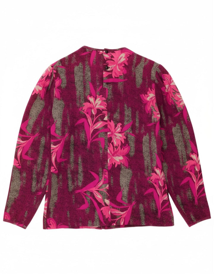 VINTAGE Womens Long Sleeve Blouse Top IT 44 Medium Pink Floral Silk Vintage Vintage and Second-Hand Vintage from Messina Hembry 