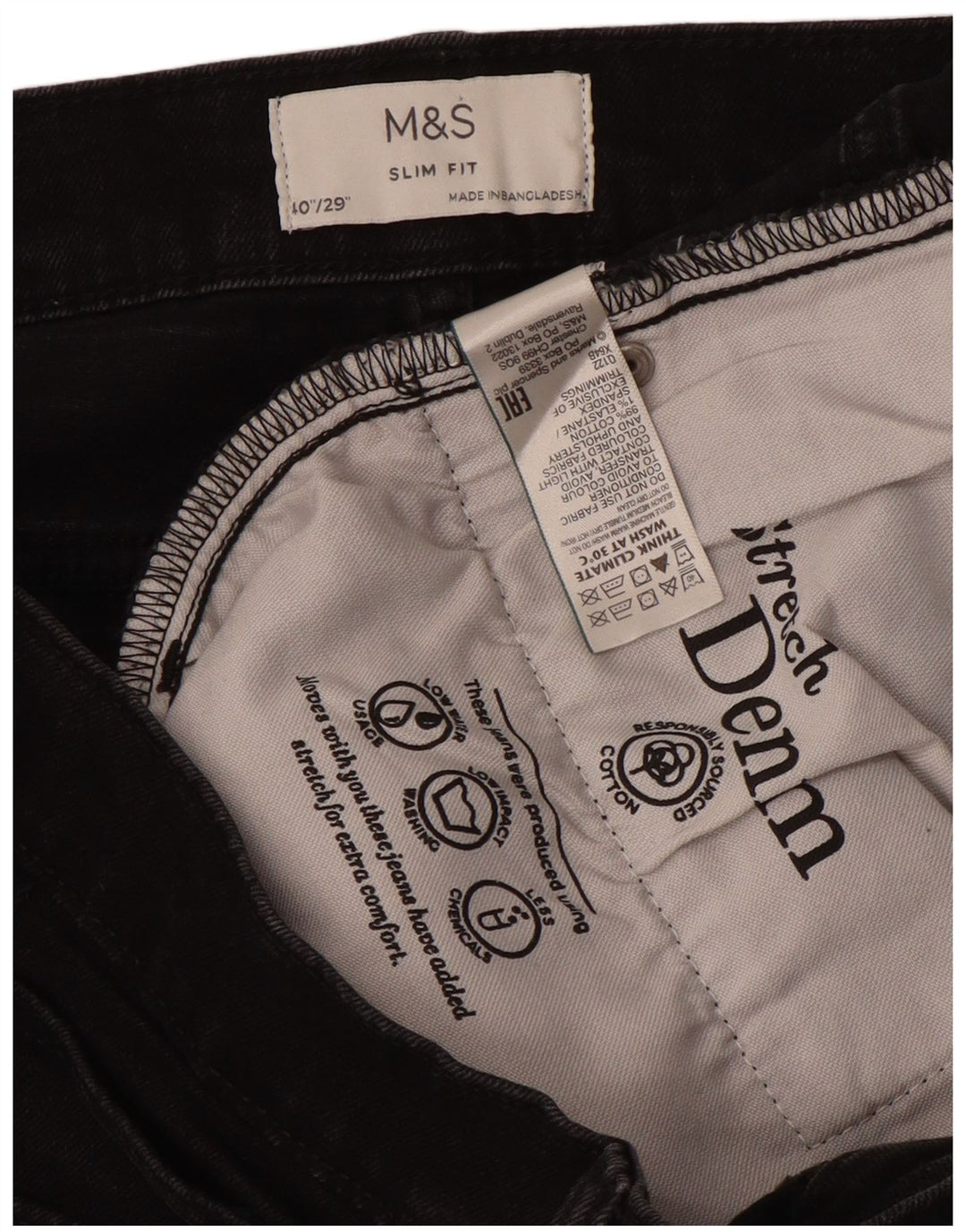 Marks & Spencer Jeans ajustados para hombre W40 L29 Algodón negro