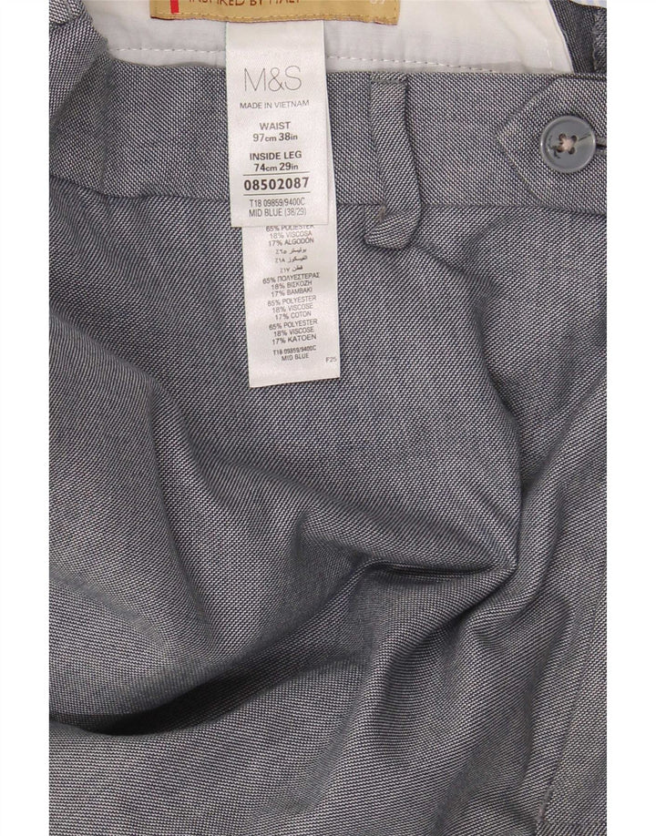 Marks & Spencer Pantalón de traje recto para hombre W38 L29 Poliéster azul
