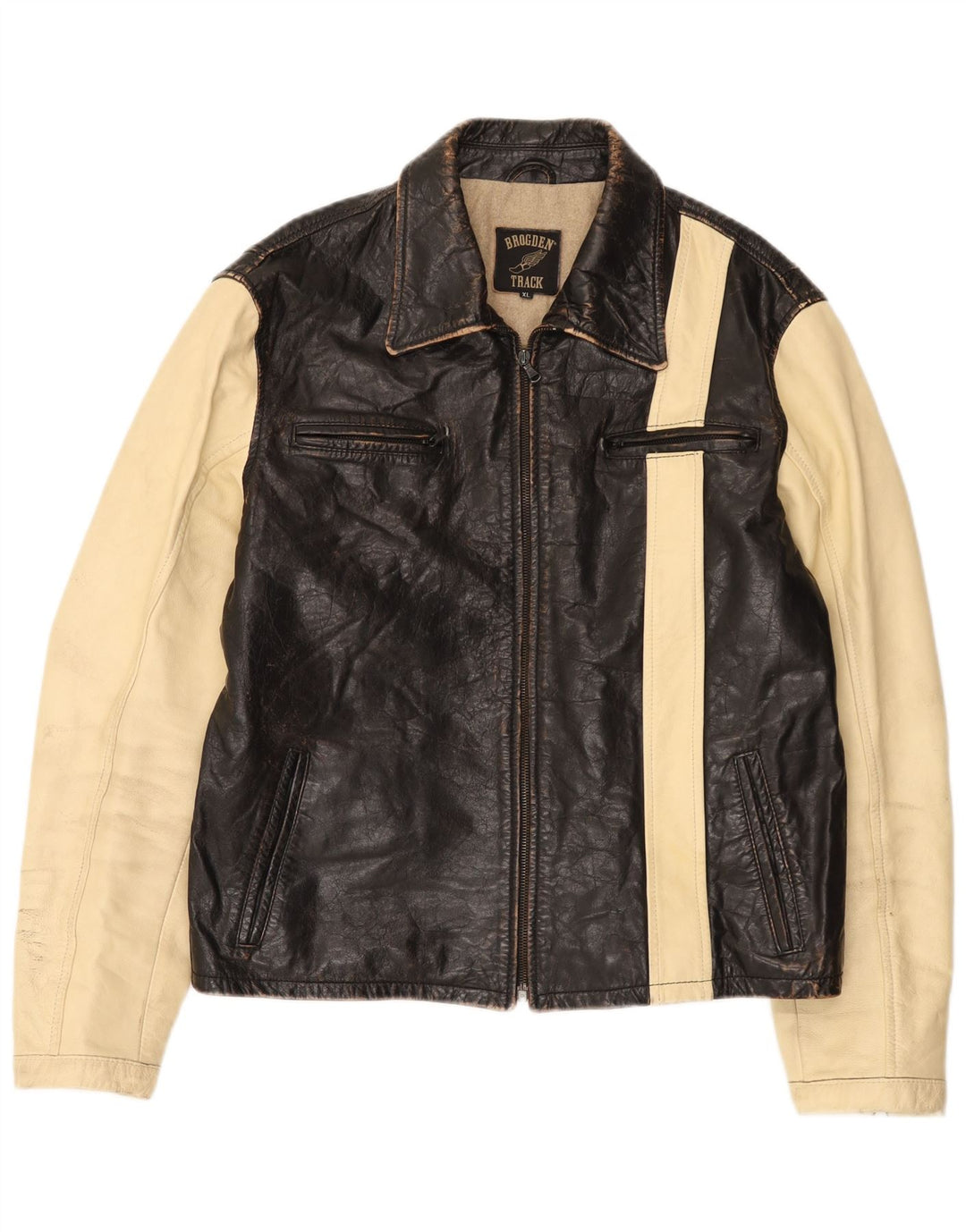 Brogden Chaqueta de cuero gráfica para hombre UK 42 XL Marrón Colorblock