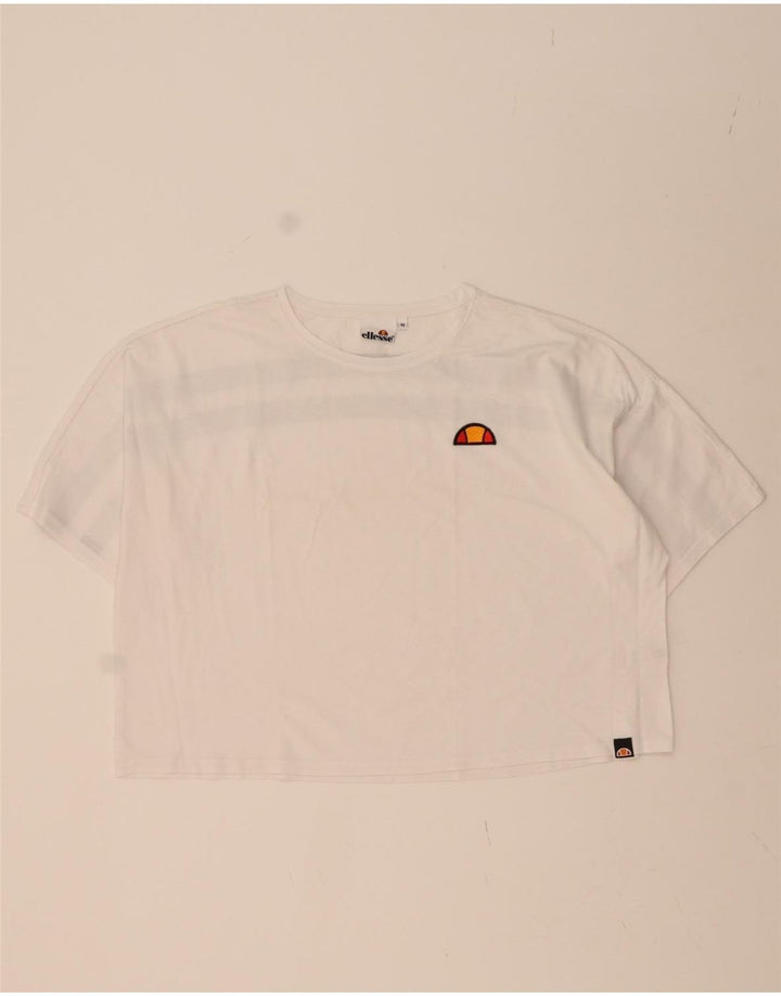 ELLESSE Womens Oversized Crop T-Shirt Top UK 14 Medium White Vintage Ellesse and Second-Hand Ellesse from Messina Hembry 
