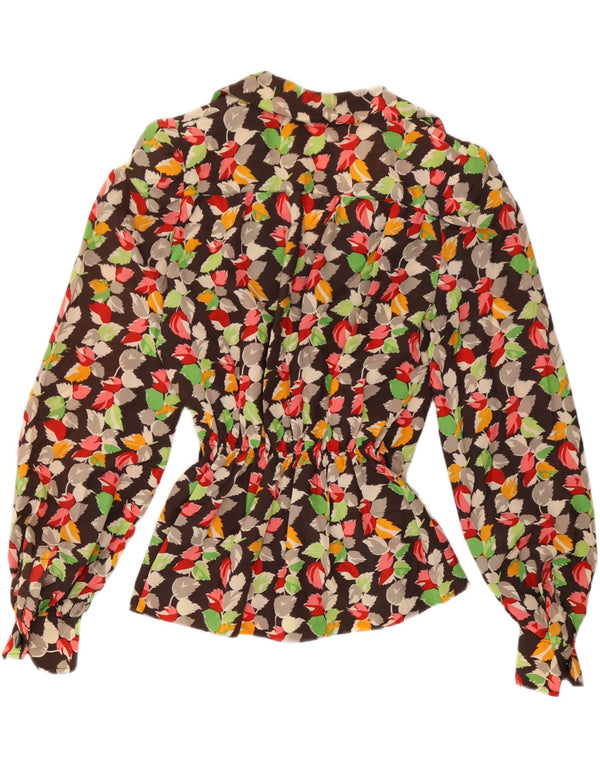 Vintage mujer camisa de manga larga blusa Reino Unido 12 medio multicolor floral