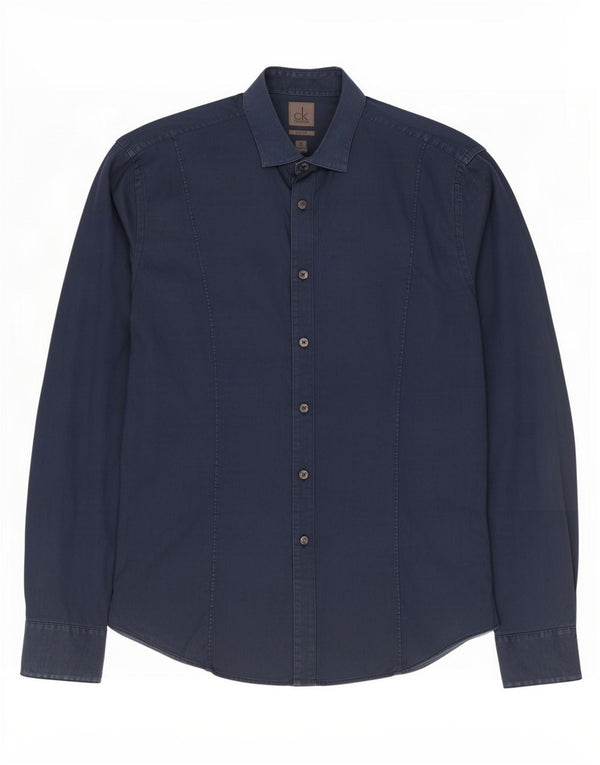 Camisa Calvin Klein Slim Fit para hombre Talla 40 15 3/4 Algodón azul marino mediano