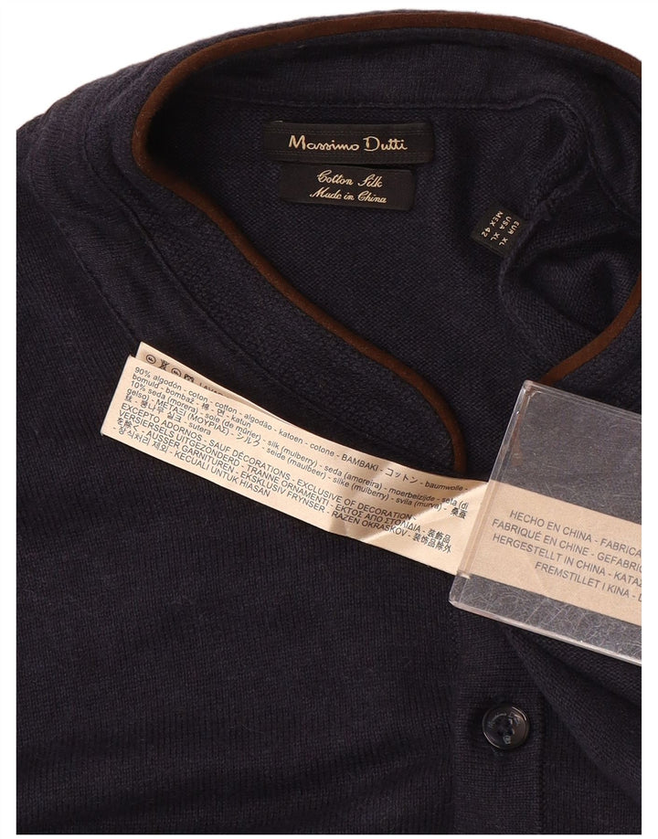 Massimo Dutti Jersey Hombre con Cuello Botones XL Azul Marino Algodón