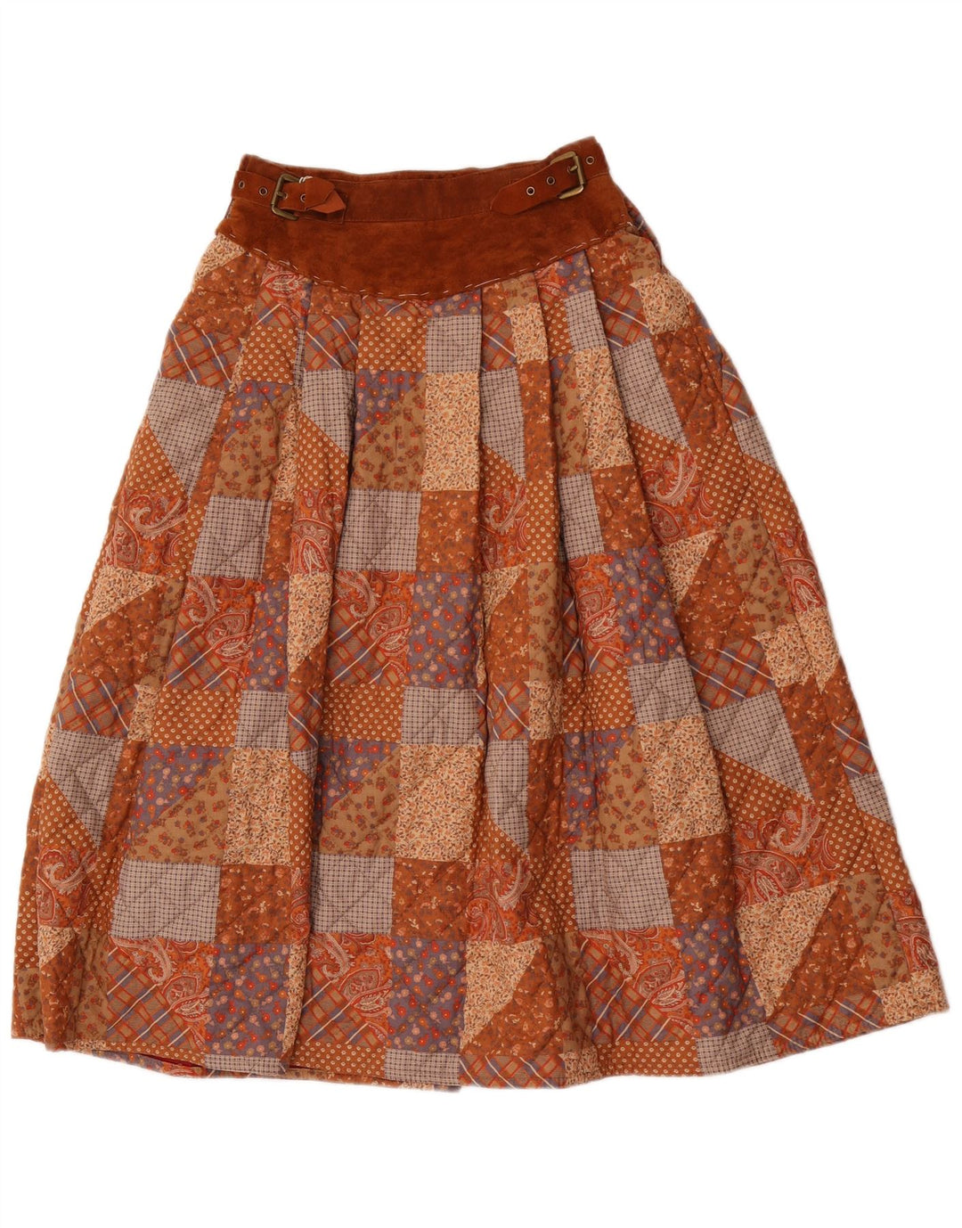 Sportmax Falda acampanada para mujer UK 12 Medium W24 Marrón Patchwork Poliéster