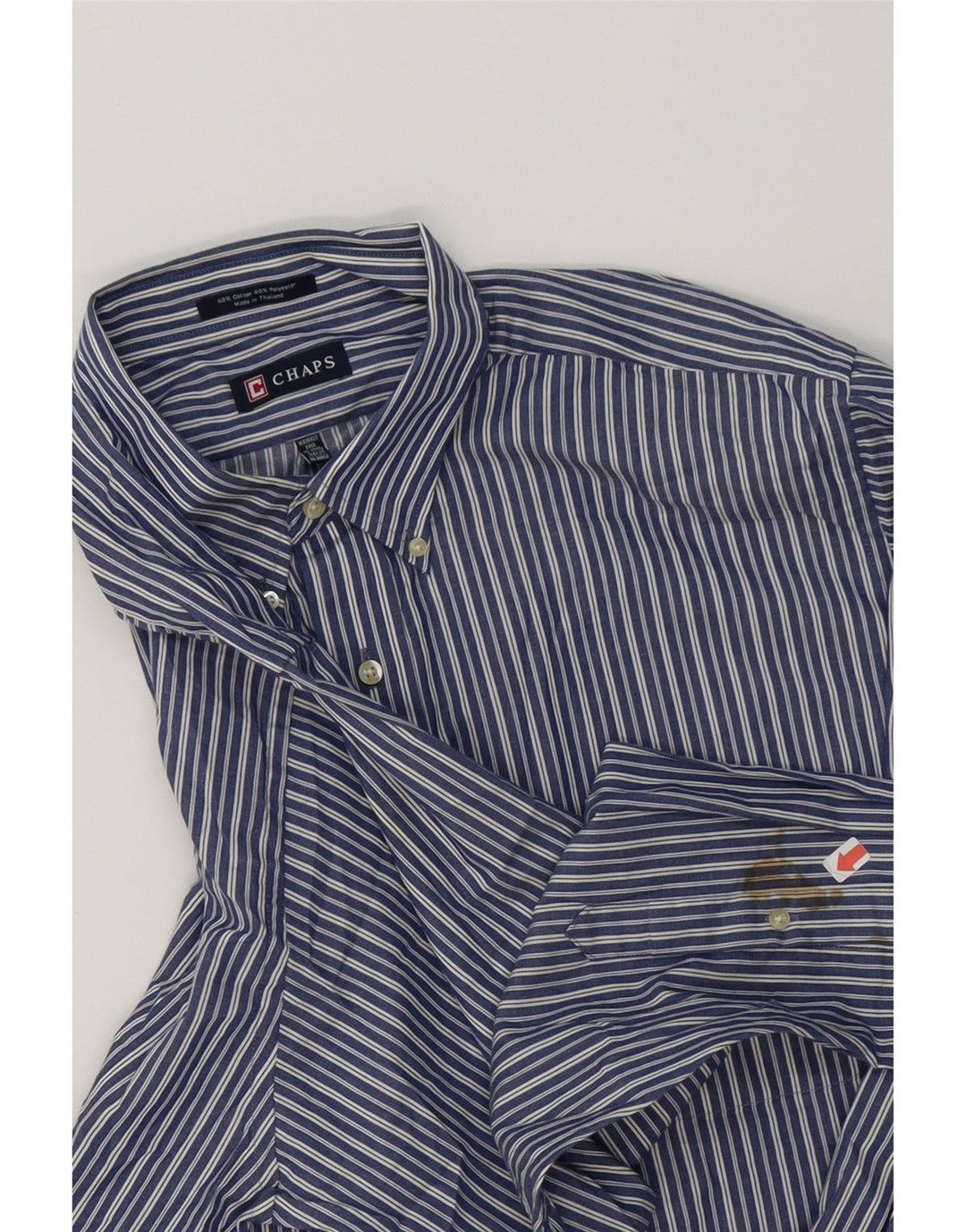 CHAPS Mens Shirt Size 17 1/2 XL Navy Blue Striped Cotton Vintage Chaps and Second-Hand Chaps from Messina Hembry 