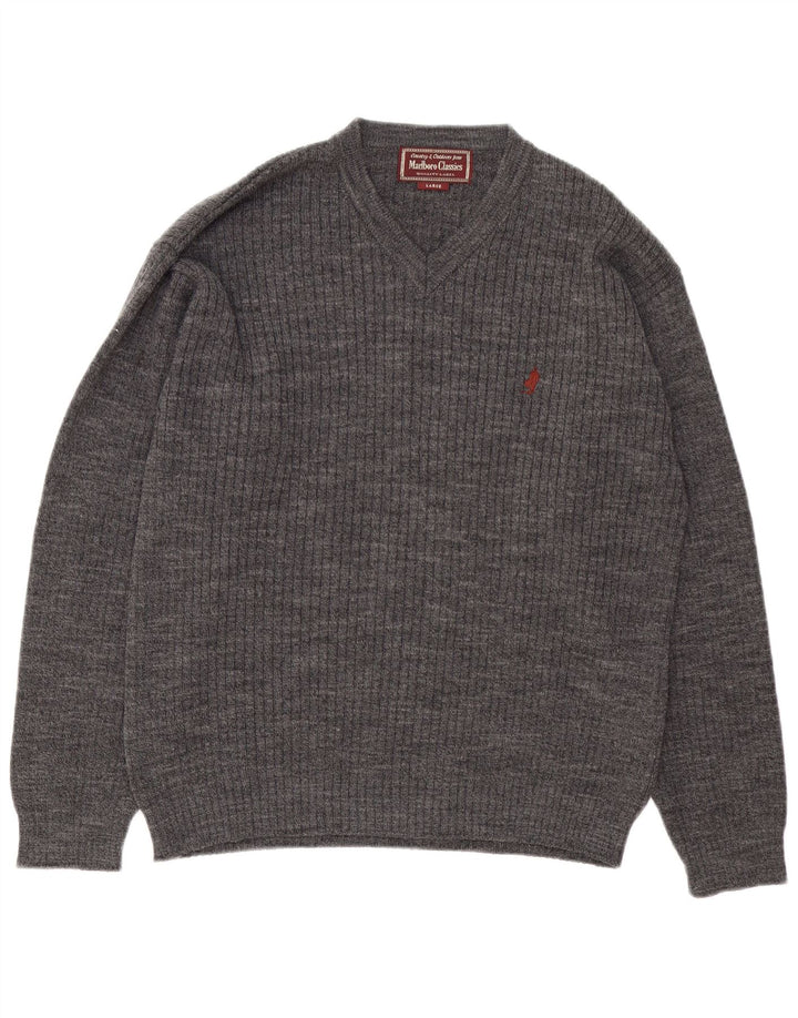 Marlboro Classics - Jersey con cuello en V para hombre, lana gris grande