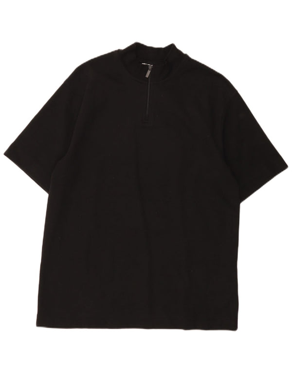 Zara Camiseta con cuello y cremallera para mujer UK 44 Medium Black Cotton