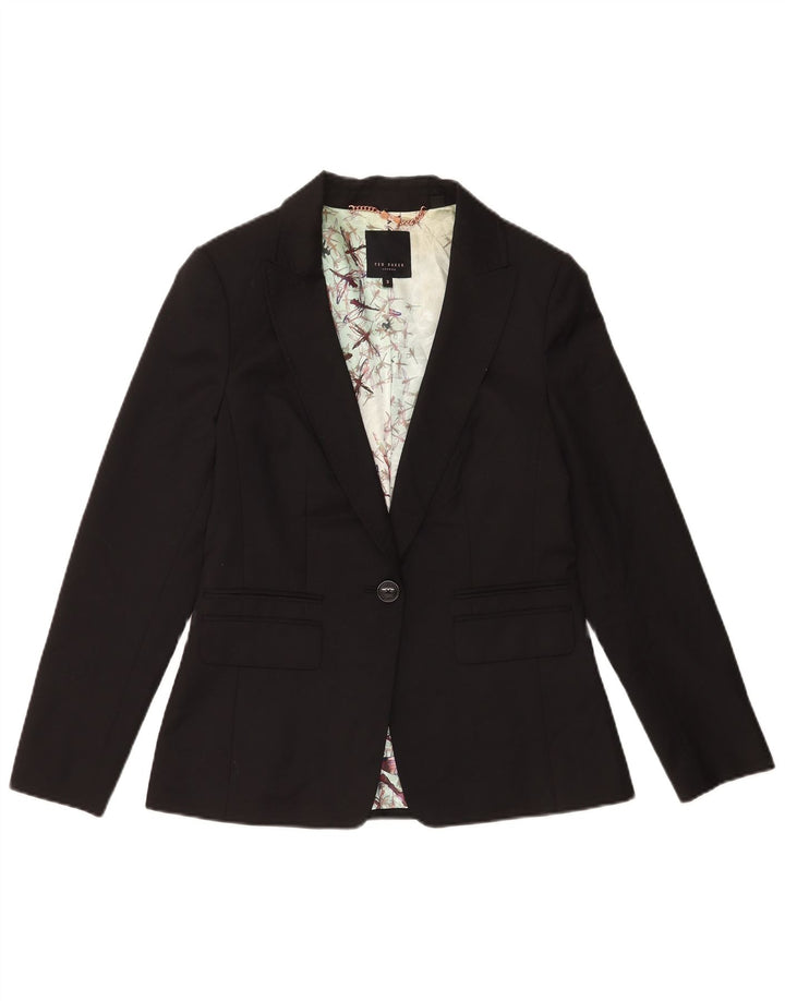 Ted Baker Chaqueta tipo blazer con 1 botón para mujer, talla 3, lana negra mediana