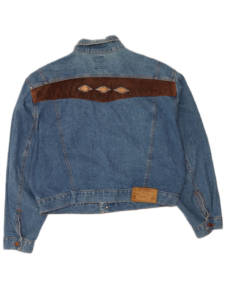 Vintage mujer crop oversize chaqueta de mezclilla Reino Unido 14 algodón azul medio