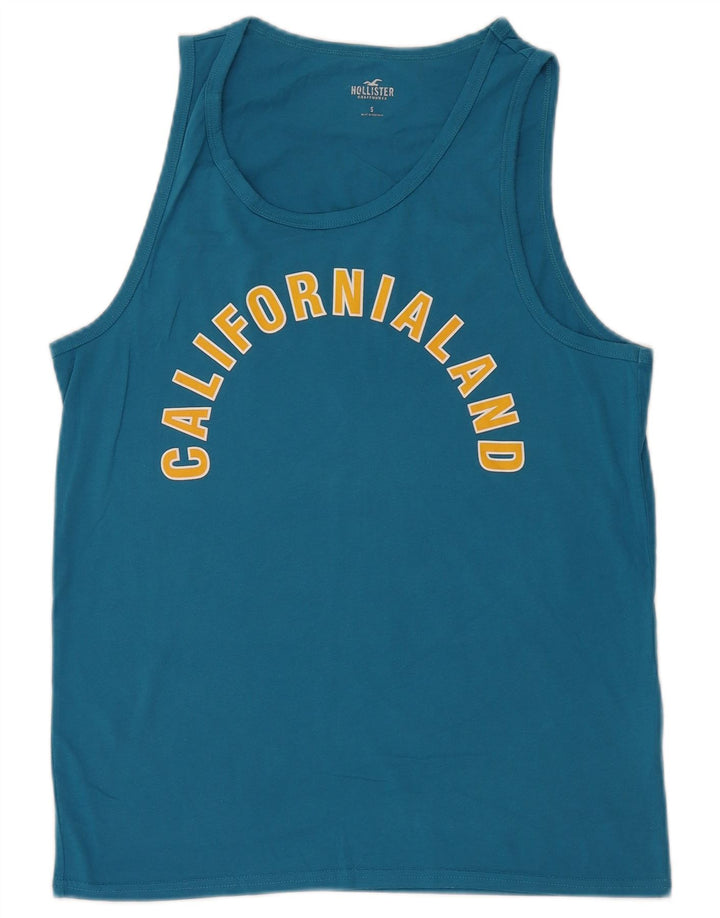 HOLLISTER Hombre Gráfico Chaleco Top Pequeño Algodón Azul