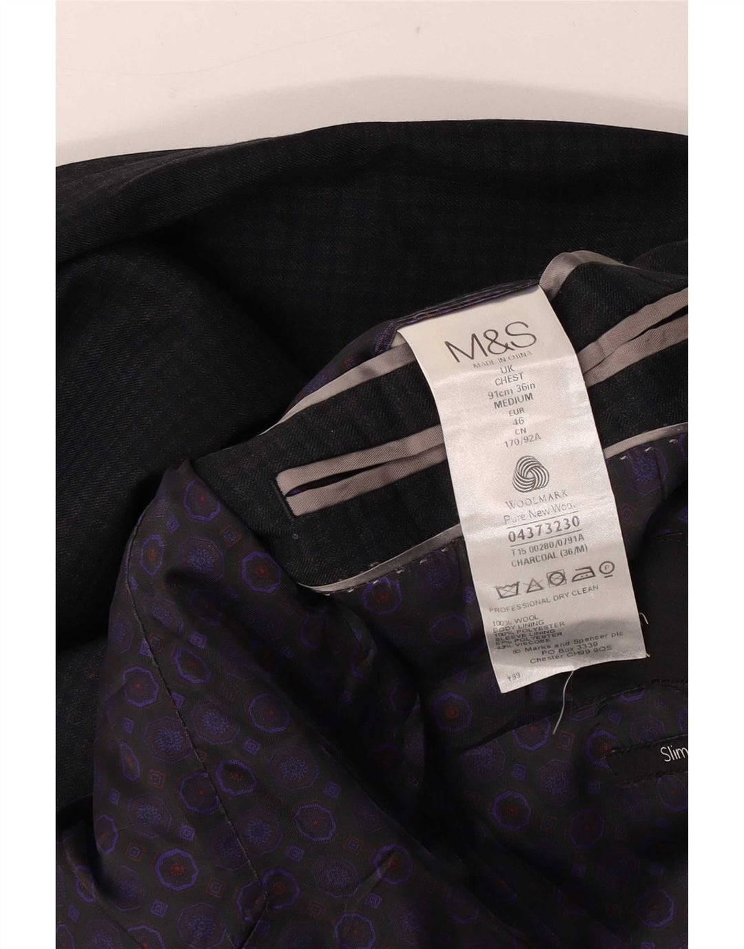 Marks & Spencer Chaqueta tipo blazer de 2 botones para hombre UK 36 Small Grey Check Wool
