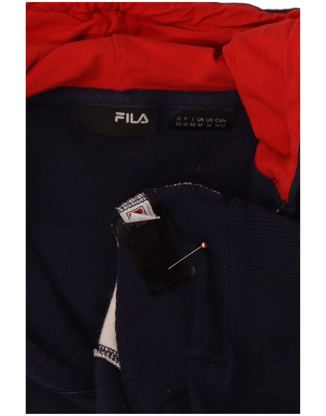 FILA Sudadera con capucha y cremallera para hombre de algodón color block en azul marino mediano