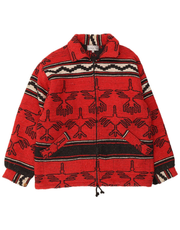 Vintage hombres cortavientos chaqueta Reino Unido 40 grande rojo geométrico tribal