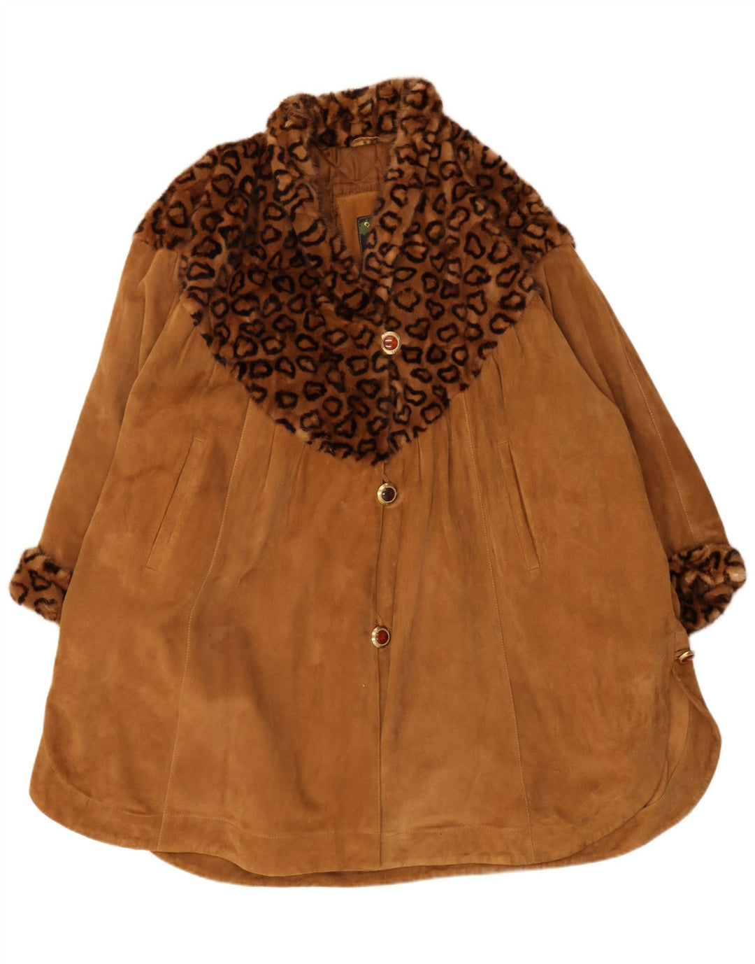 Abrigo vintage de ante de gran tamaño para mujer IT 44 Estampado animal marrón medio