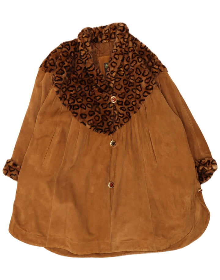 Abrigo vintage de ante de gran tamaño para mujer IT 44 Estampado animal marrón medio