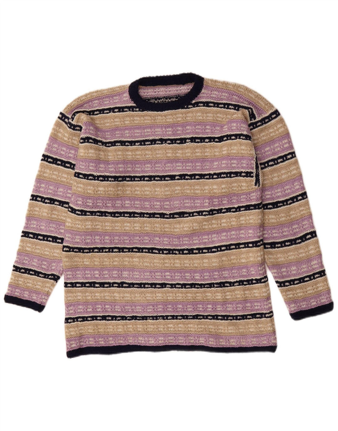 VINTAGE Mens Crew Neck Jumper Sweater Medium Purple Striped