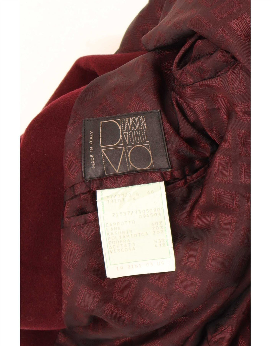 Abrigo para hombre Division Vogue IT 48 Lana mediana burdeos