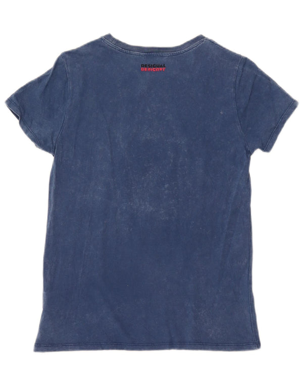 Desigual Mujer Camiseta Gráfica Top UK 10 Small Azul Algodón