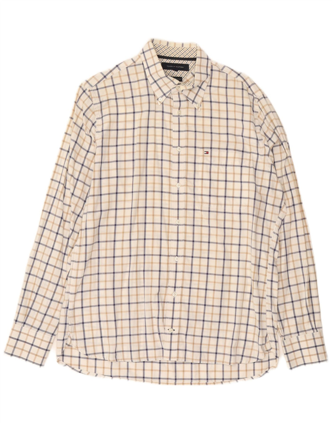 Tommy Hilfiger Camisa para hombre Mediana Off White Check Algodón 80s