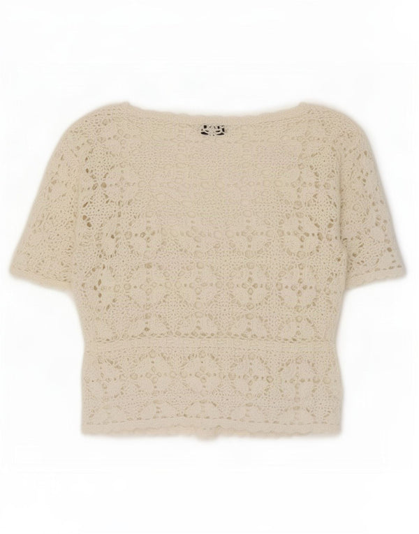 Sasha Mujer Crop Manga Corta Crochet Bolero Top UK 40 Grande Blanco Floral
