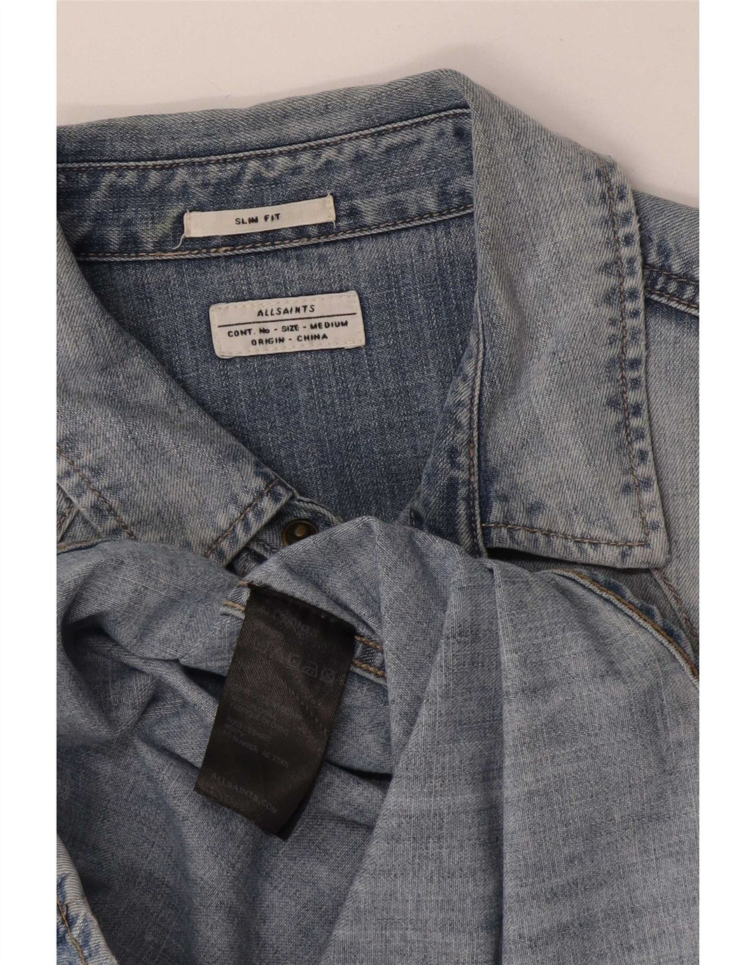 All Saints Hombre Camisa Vaquera Slim Fit Algodón Azul Medio