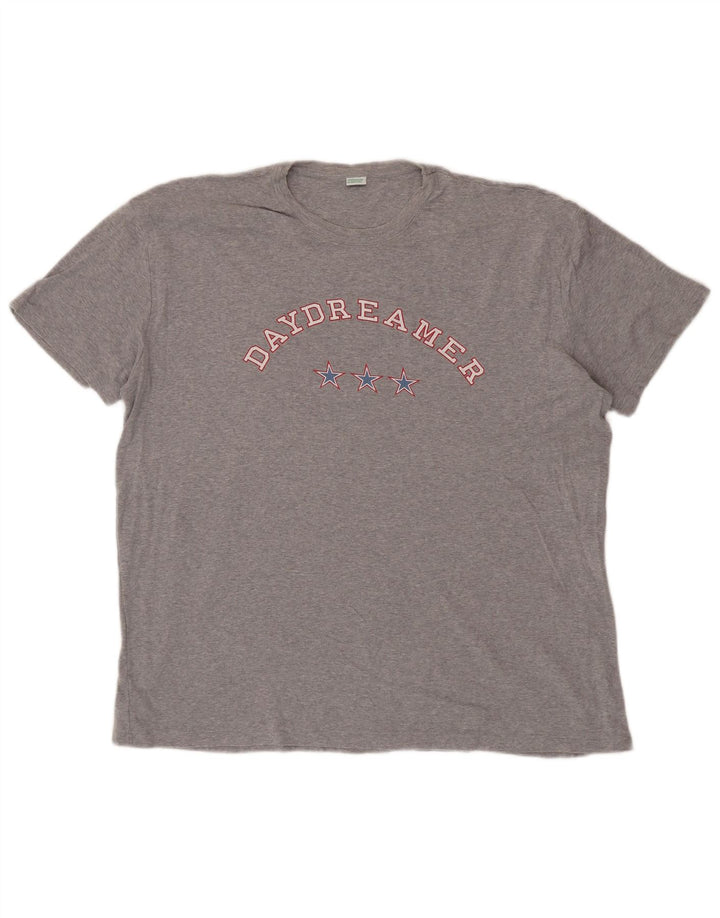 BENETTON Mens Graphic T-Shirt Top XL Grey Cotton