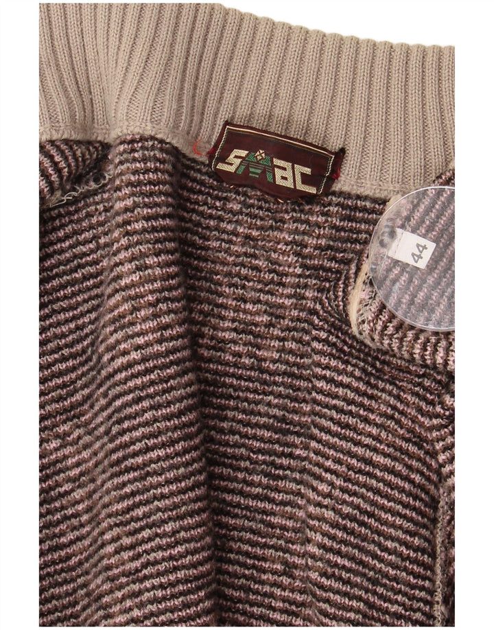 VINTAGE Mujer Longline Open Cardigan Suéter IT 44 Marrón Medio Geométrico