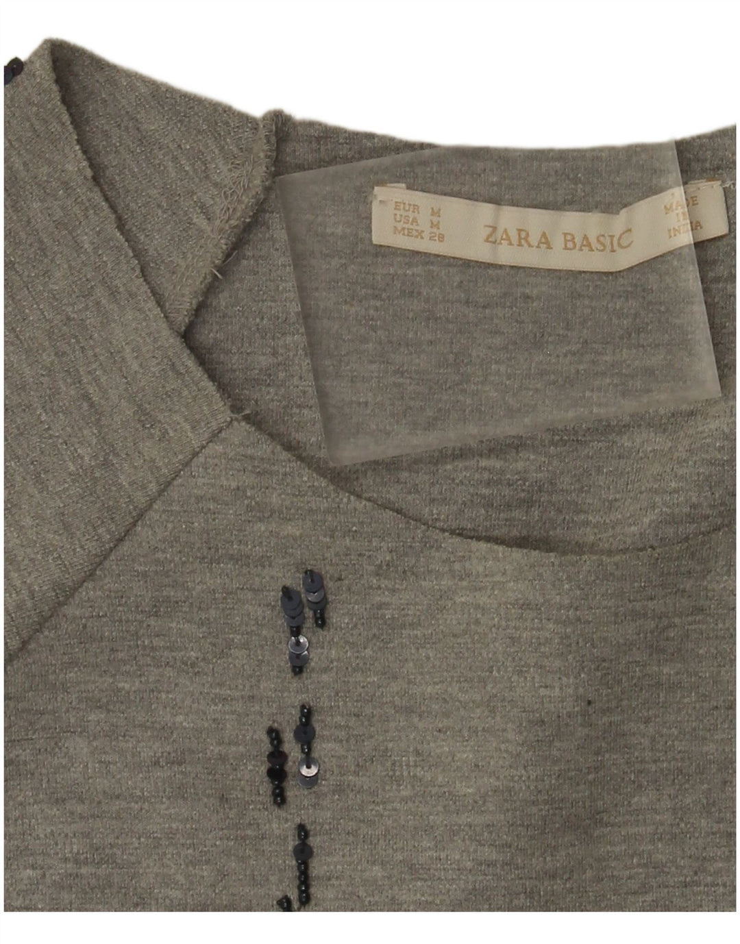 Zara Mujer Top Extragrande Manga 3/4 UK 44 Cuadro Gris Medio