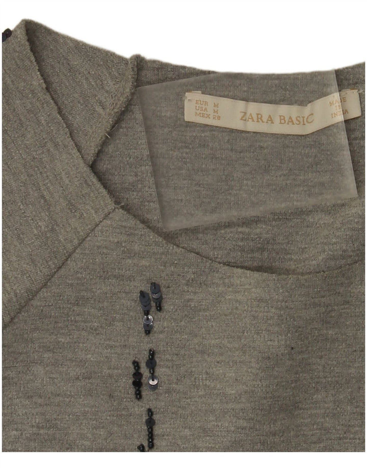 Zara Mujer Top Extragrande Manga 3/4 UK 44 Cuadro Gris Medio